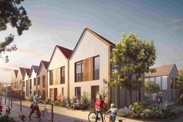 Façade d'appartements en zone piétonne