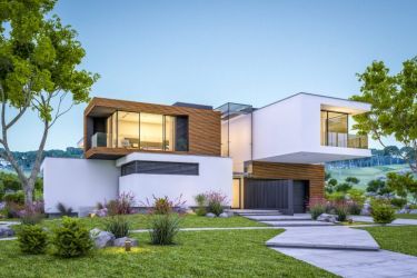 Extérieur de maison moderne avec jardin 
