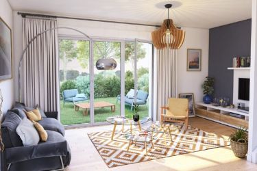 Salon d'une maison vue sur jardin