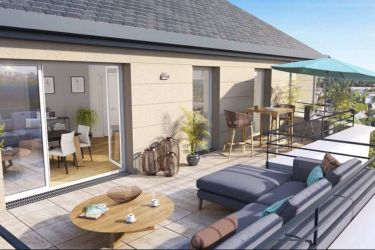 Perspective de la terrasse de la résidence côté parc à Saran. 