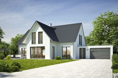 Façade d'une maison moderne et son jardin